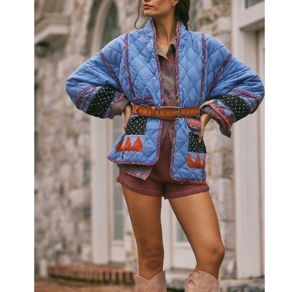 🆕 FREE PEOPLE Winnie Jacket / Blue Combo XL - Picture 8 of 9